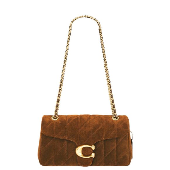 Coach Tabby Shoulder Bag 26 in Warm Brown Womens Suede Brass Hardware Purse - Picture 1 of 17